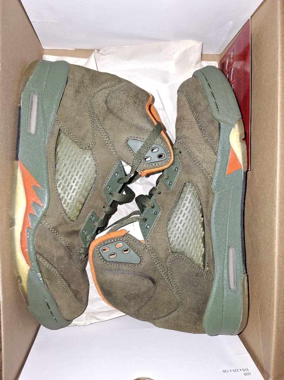 LIMITED EDITION GENTLY USED JORDAN 5 GREEN ORANGE